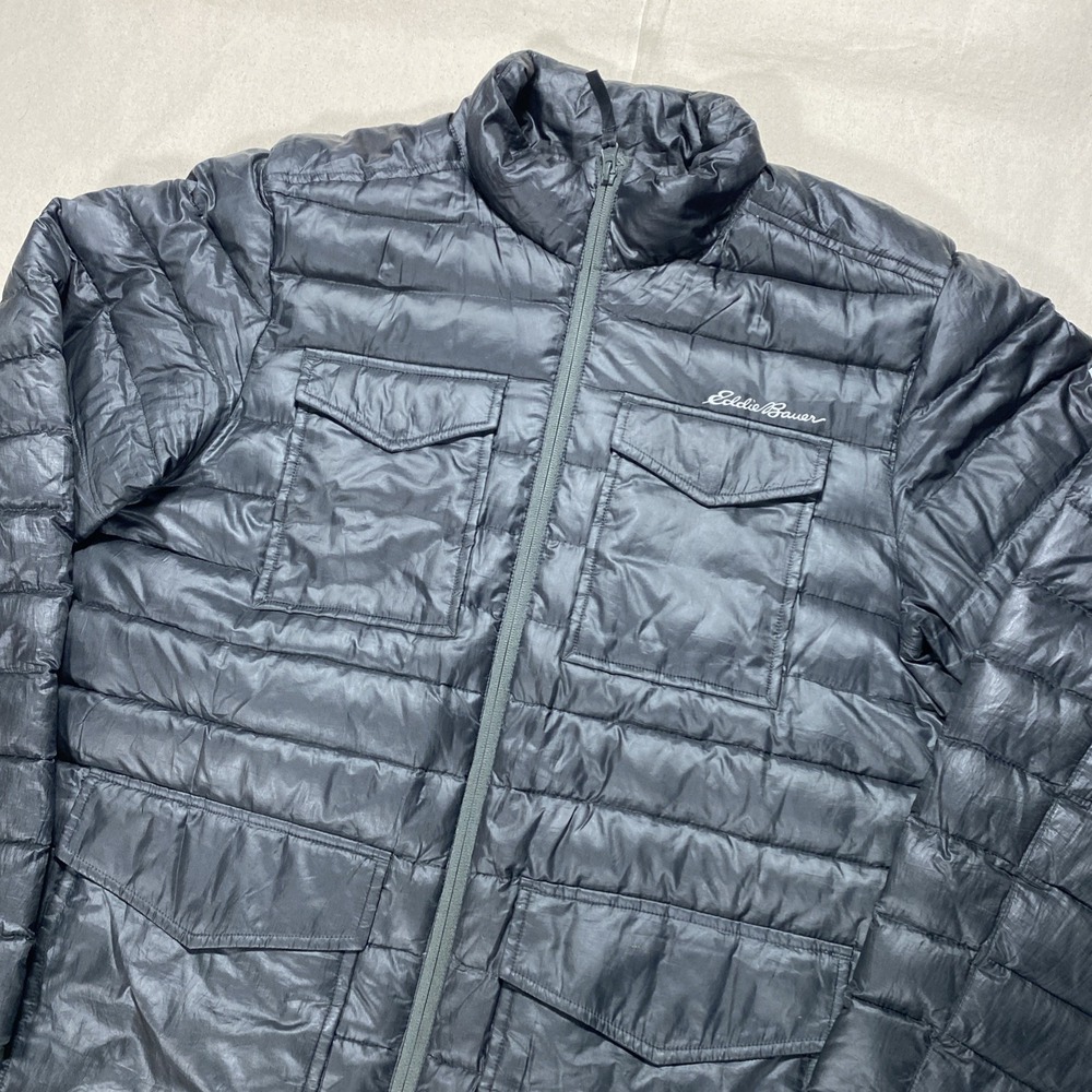 Eddie Bauer Travex Down Puffer Jacket Mens Med Charcoal Gray Full Zip Insulated
